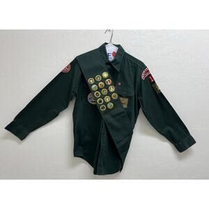 VTG 50s Boys Scouts America Forest Green Explorer BSA Shirt Pin Patches Badges